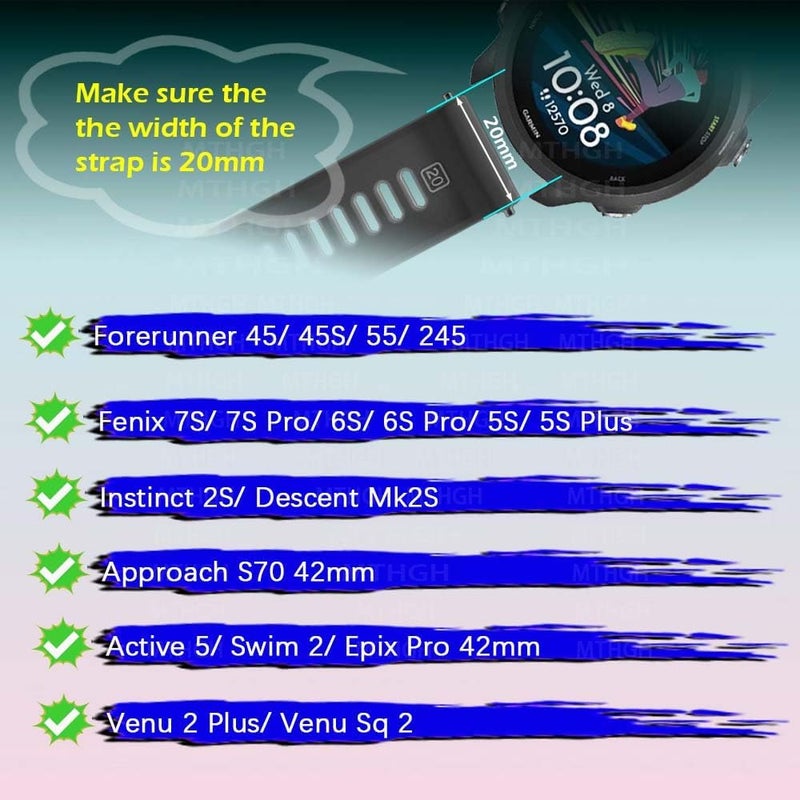 MTHGH 20mm Watch Strap Loops for Garmin Fenix 7S/6S/5S Forerunner 55/45/45S/245 Instinct 2S Smartwatch Fastener Rings[5Pcs]+ 5Pcs Dust Plug, Silicone Replacement Secure Rings Connector Holders Loop - Image 3